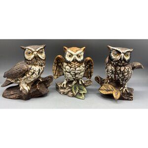 Set Of‎ 3 Vintage Homco Ceramic Owl Figurines Retro Decor